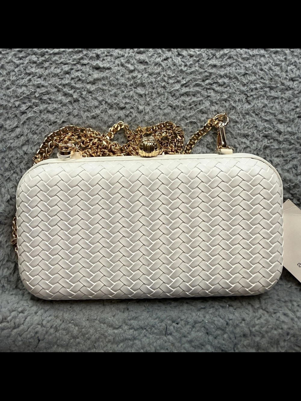 NWT A New Day Clutch Bag Womens Small White Faux Leather Chain Strap Basketweave